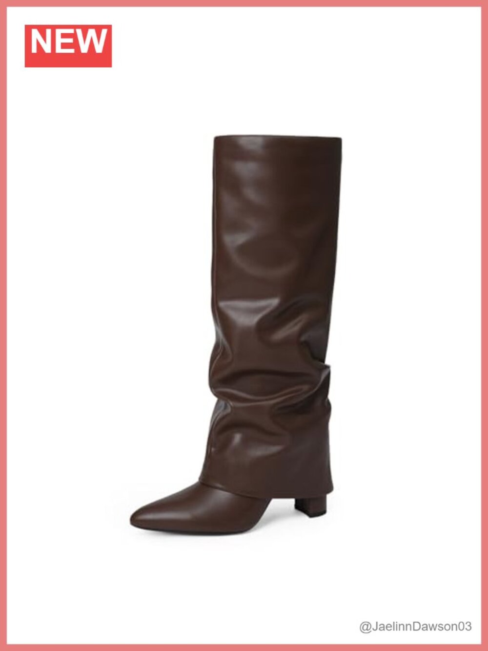 Faux Leather Knee High Boots Chunky Heel Pointed Toe Fold Over